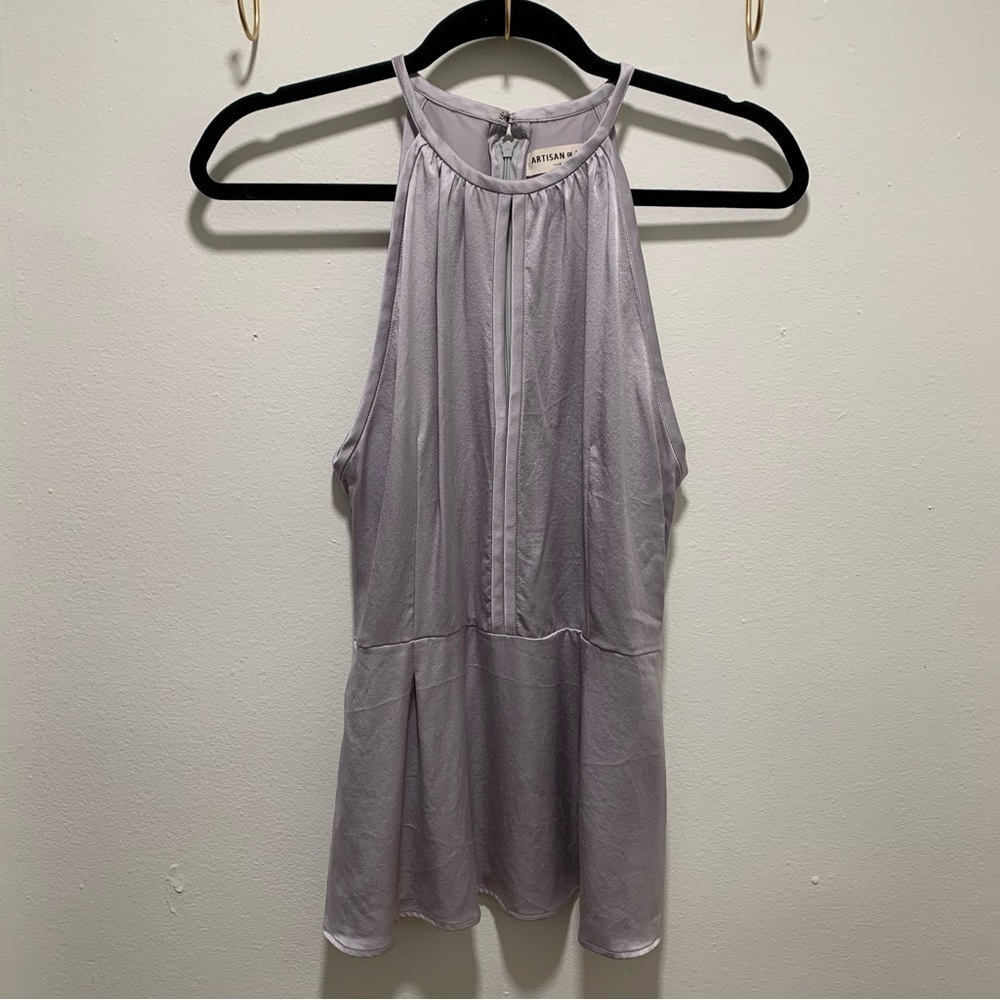 ANTHROPOLOGIE Artisan De Luxe Tank Top Satin Key Hole Slit Peplum Size Small